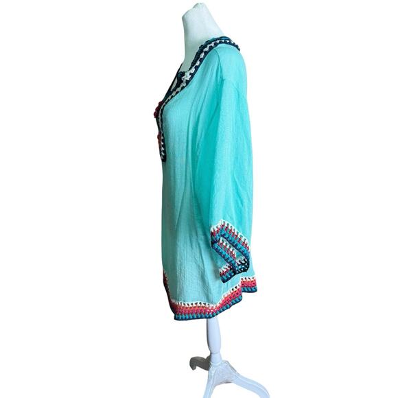 Boho Crochet Sheer Tunic Top Coverup Dress Festival Beachy Hippie Kaftan One Sz - Picture 6 of 10